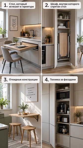 Массивный гарнитур больше не «съедает» маленькую кухню: в хрущевках появились выдвижные трансформеры — стильно, аккуратно и практично